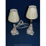 Two West German pretty lady lamps with shades.