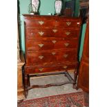 An Oak lined Georgian mixed woods cross-banded Chest on Stand of unusually deep/rich colour,