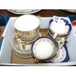 Five matched Royal Albert/Crown china saucers with seven cups plus three other cups and saucers,