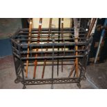 A heavy wrought iron stick Stand, six side irregular shape, 34'' long,