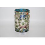 A very unusual Cantonese enamel brush washer with raised decoration of the eight horses of the Zhou