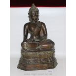 A large Thai bronze Buddha, Lanna style, lost wax cast, 18th century or possibly earlier, 16" tall.