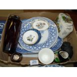 A quantity of china including Spode plate, meat plate, three Wedgwood pin dishes,