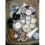 A quantity of china including Royal Doulton pin dishes, Denmark Tivoli, Delft coffee can, stein,