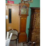 A Pine cased Longcase Clock having a swan neck pediment to the hood and brass sphere finial,
