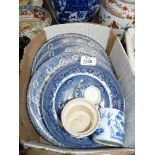 A quantity of blue and white china.