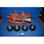Four Challenger R.G. Lawrie Bowls, bagged in Karobes zip case of Leamington Spa, England.