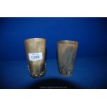 Two horn cider Beakers, one having brass base.