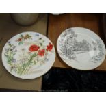 Two Royal Worcester Plates - ''August'' and 'Anne Hathaway cottage'.