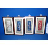 Four Chinese silk embroidery pieces in fine frames.