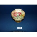 A large Royal Worcester blush ivory Jar with hand-painted summer flowers and basket weave moulding,
