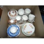 A quantity of mixed teasets including blue/white with gilt rim, Shelley plates,