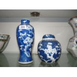 A blue/white Chinese Vase and a ginger Jar