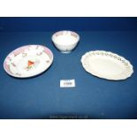 A small oriental Tea Bowl and saucer and a small Leeds pottery pierced oval Plate