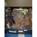 A quantity of glass including bud vases, various small glasses, fish a/f, swan trinket dish, etc.
