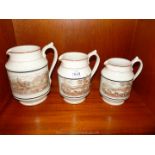 Three graduated Creamware jugs by Edge Malkin & Company, Burslem, circa 1870.