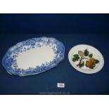 A Portmeirion plate and a Crown Pottery blue and white serving Plate.