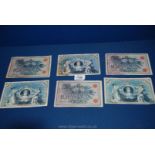 Six German bank notes, pre-WWI, dated 1908.