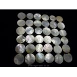 36 antique oriental mother of pearl Gaming Counters of circular form having engraved decoration