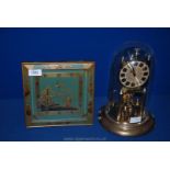 A square French wind-up Clock having oriental surround and centre in wood and metal,
