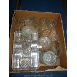 A quantity of glass including trifle bowls, mint sauce jug and saucer, sundae dishes, cake stand,