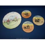 Three Royal Doulton 'Desert scene' Plates and large 'Historic England, Francis Drake' plate.