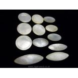 Five large, plain circular antique oriental mother of pearl gaming Counters, 32 mm diameter approx.