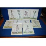 Ten framed cricket caricature prints signed by members of the late 1960's Gloucester county cricket