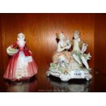 A Royal Doulton figure, Janet HN1537 together with a German figure group.