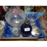 A quantity of glass including blue chemist bottle, bon bon dish etc.