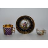 A Napoleon III Sevres tea cup (1862) finely painted with a panel of flowers against a mauve and