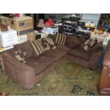 A substantial brown fabric upholstered Corner lounge Suite unit to seat 5/6 persons and complete