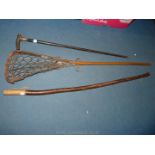 A horn handled walking Stick with silver collar in poor condition, stick damaged,
