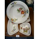 A seven piece Italian serving set, white with fruit and flower design.