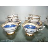 Six Royal Stafford blue and gilt tea Cups and saucers.