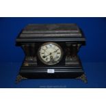 A slate effect wooden Mantle clock, a/f.