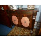 A most uncommon Rosewood and other woods brass inlaid Chiffonier base having recessed oval pleated
