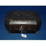 An old sided oriental black lacquered jewel casket/sewing Box,
