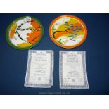 Two limited edition Wedgwood 'Bizarre' Plates with certificates for Clarice Cliff.