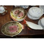 Six fish plates and a matching bowl and sauce boat, hand painted, made in Italy.