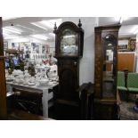 A 19TH CENTURY REGENCY PERIOD FLAME MAHOGANY CASED LONG CASE CLOCK,