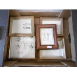 Five framed and glazed cartoon prints