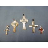 Five assorted crosses,