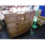 AN INLAID 19TH CENTURY BOW FRONT CHEST OF DRAWERS, W116, H110, D55CM APPROX.