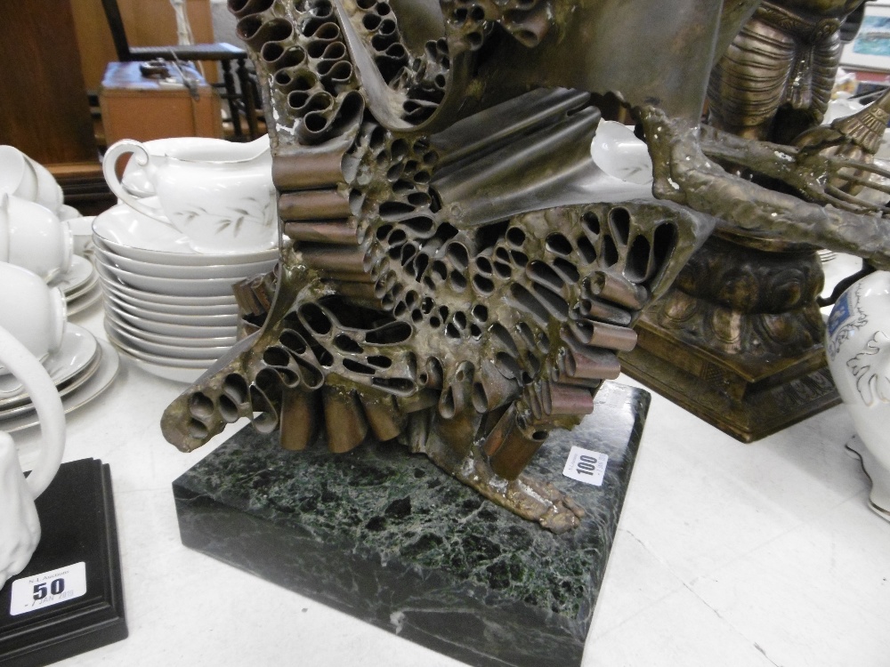 A METAL ABSTRACT SCULPTURE, BY SEAN RICE, ON SQUARE MARBLE BASE, APPROX. - Image 2 of 13