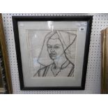 A framed charcoal drawing,