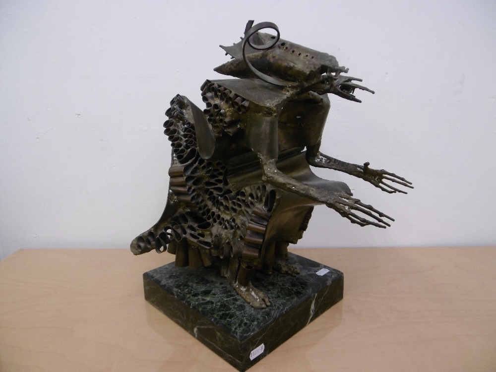 A METAL ABSTRACT SCULPTURE, BY SEAN RICE, ON SQUARE MARBLE BASE, APPROX. - Image 10 of 13