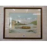 A framed watercolour, Scottish river scene,