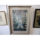 A framed mixed media, Paris street scene,