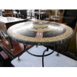 A WROUGHT IRON MOSAIC TOP TABLE